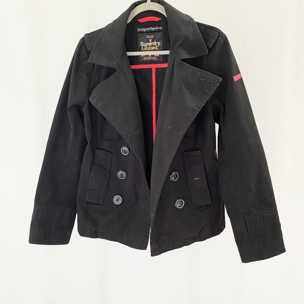 Superdry Limited Bridge Twill Black Trench Coat-Size L (runs small)